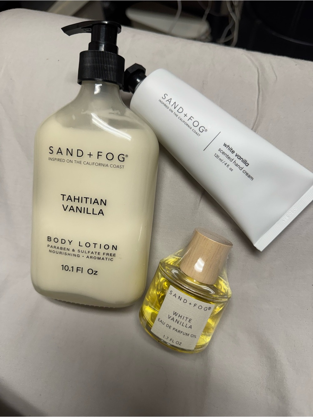 Sand + Fog Vanilla Body Lotion, Hand Cream, & Oil